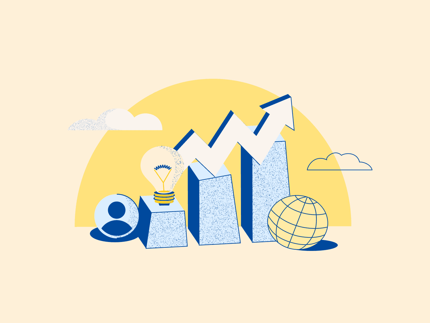 blog hero illustration globe upward trend chart