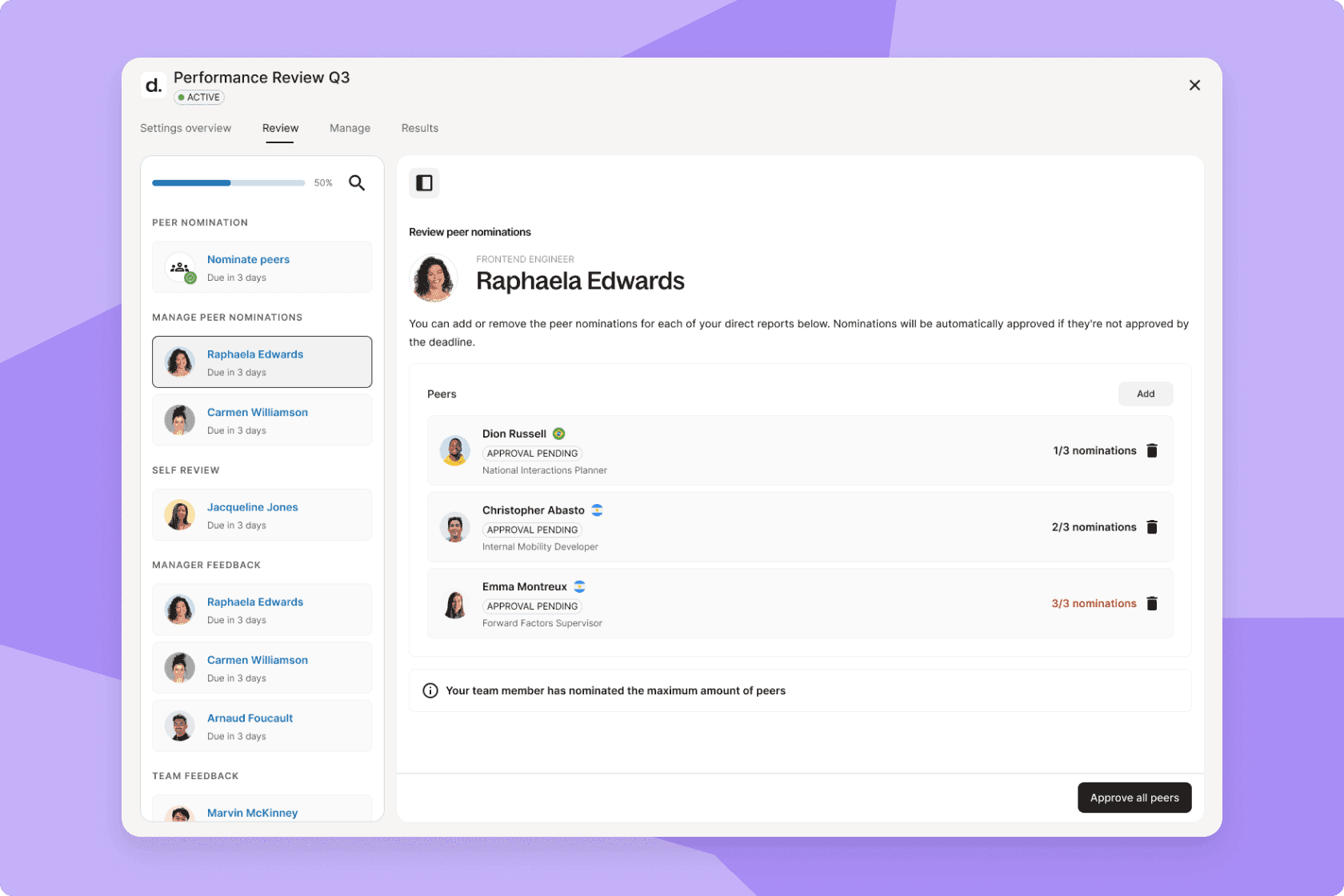 Peer review nominations on Deel Engage